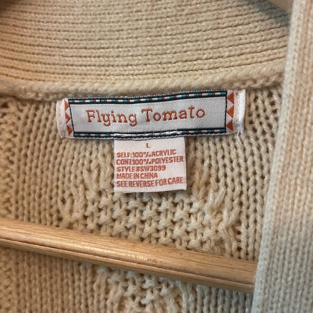 Flying Tomato Cream Cable Knit Cardigan Sweater - Picture 2 of 3